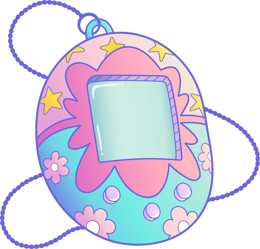 Retro Virtual Pet Toy with Pastel Colors and Transparent Background