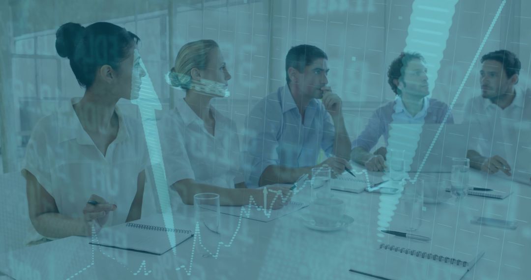 Business Team Analyzing Financial Forecast Data with Determination