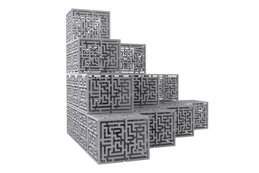 Intricate Patterned Cube Stack on Transparent Arrangement