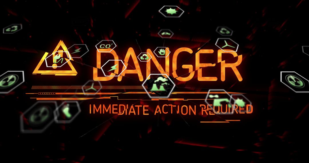 Futuristic Danger Alert HUD with Immediate Action Required Neon Cyberpunk Interface