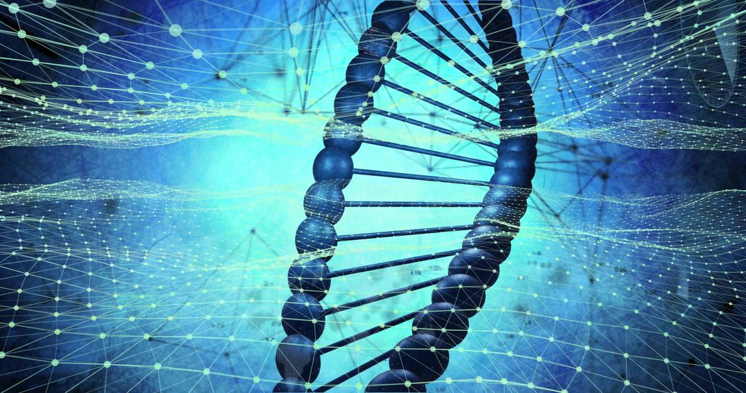 DNA Strand Overlaid with Neural Network Visualization