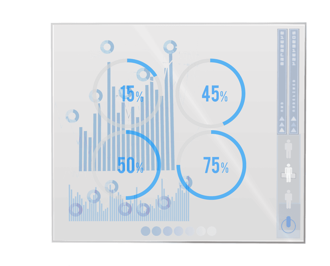 Transparent Digital Infographic with Percentage Circles and Graphs