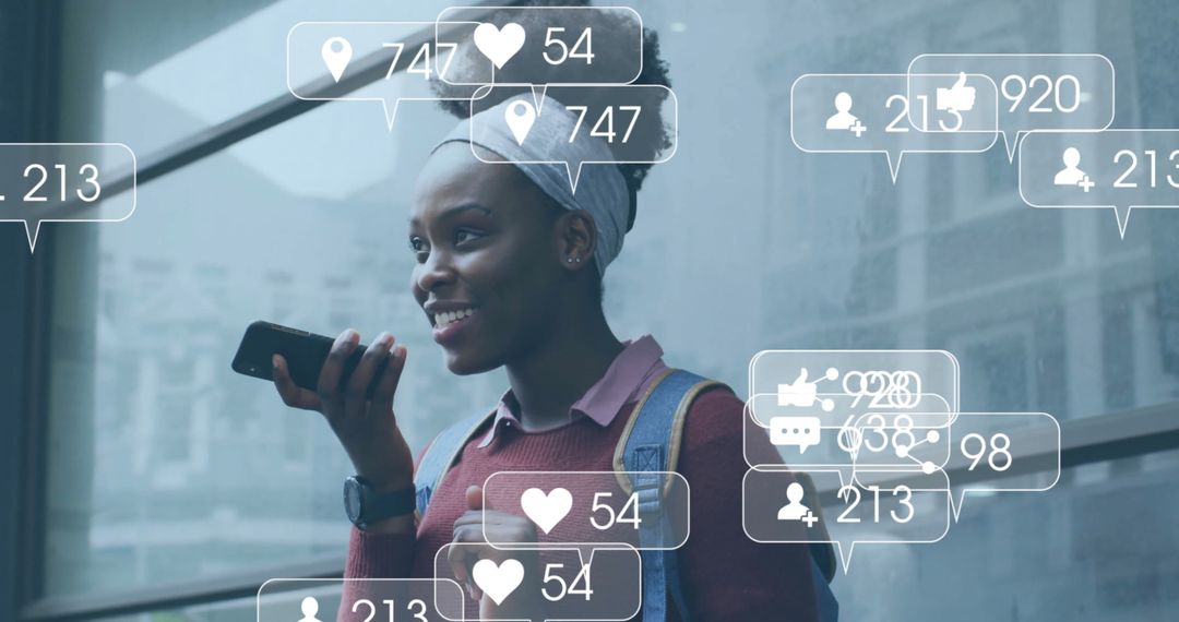 African American Woman Engaging with Social Media via Smartphone