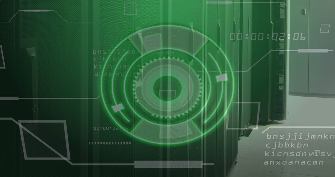 Digital Interface Over Server Room Depicting Cybersecurity Concept
