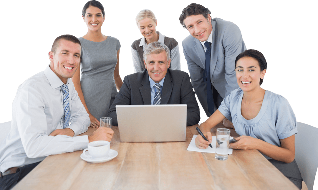 Transparent Background Business Team Meeting around Laptop