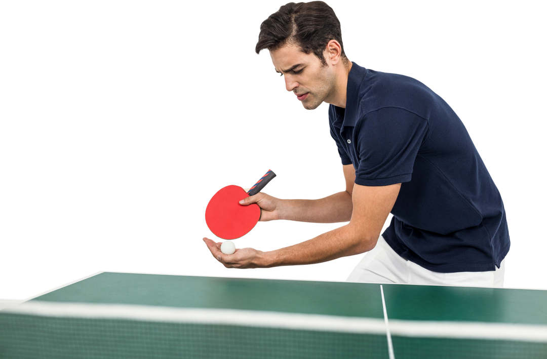 Confident Male Athlete Preparing for Table Tennis Serve on Transparent Background - Download Free Stock Images Pikwizard.com