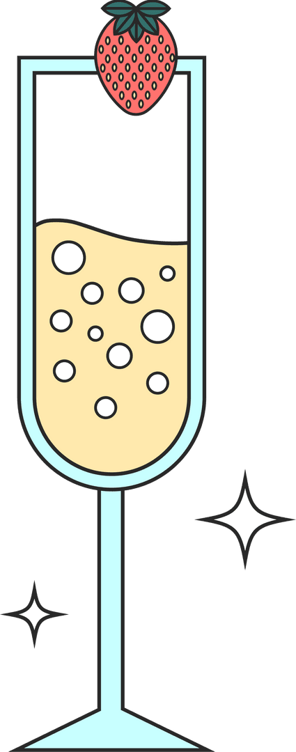 Transparent Champagne Glass with Bubbles and Strawberry