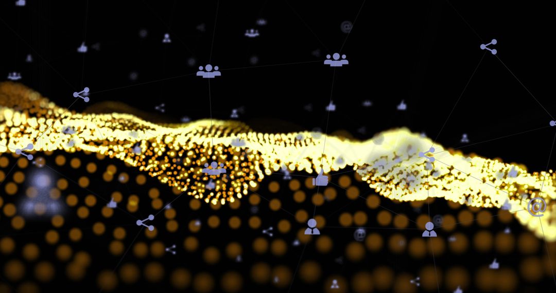 Digital Icons and Golden Points on Black Background