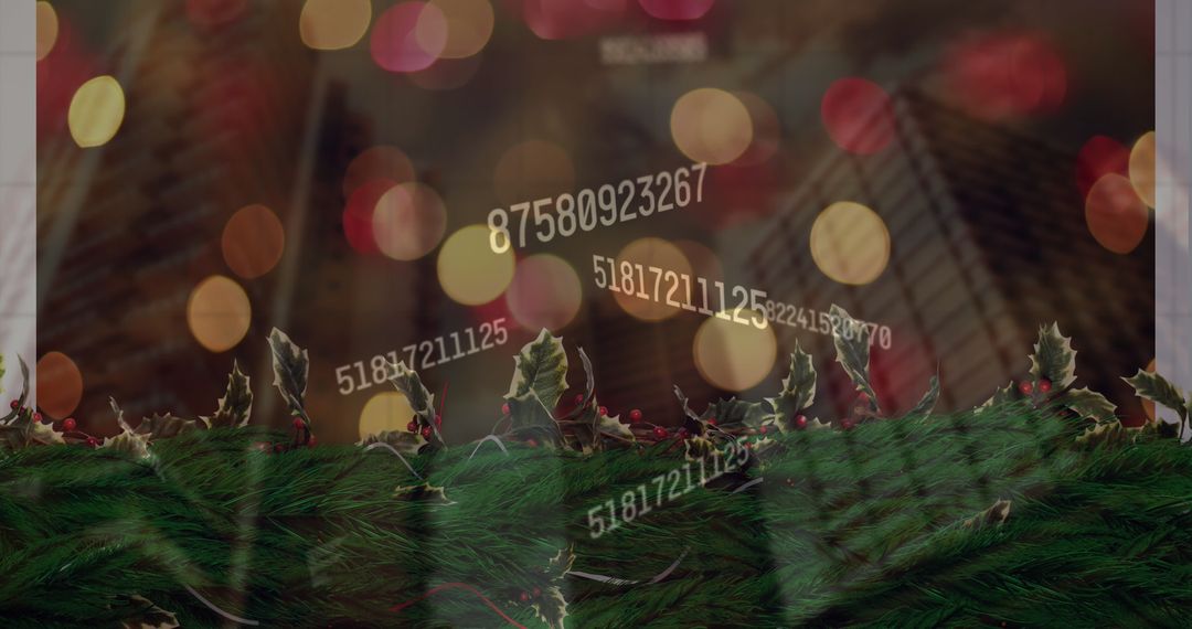 Digital Data Flow Amidst Nature Leaves Background