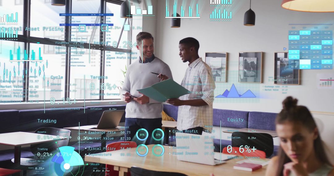Diverse Team Analyzing Financial Data with Futuristic Technology