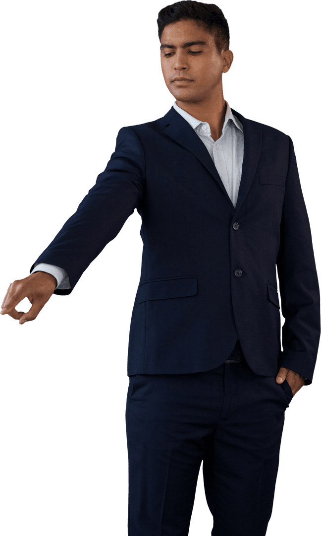 Transparent Interaction: Confident Businessman Engaging with Touchless Interface