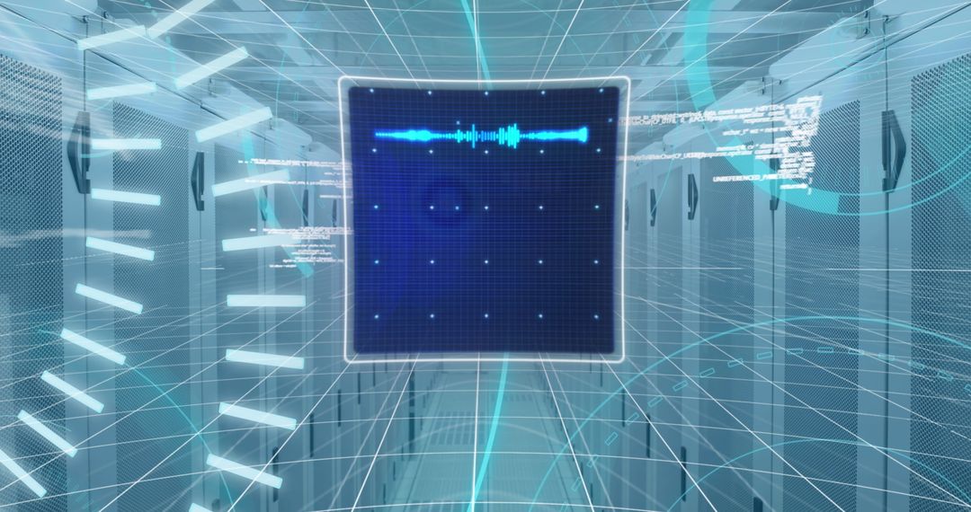 Digital Data Visualization in Futuristic Server Room Environment