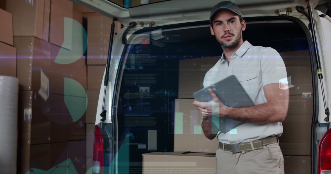Logistics Efficiency with Technology: Delivery Person Analyzing Data