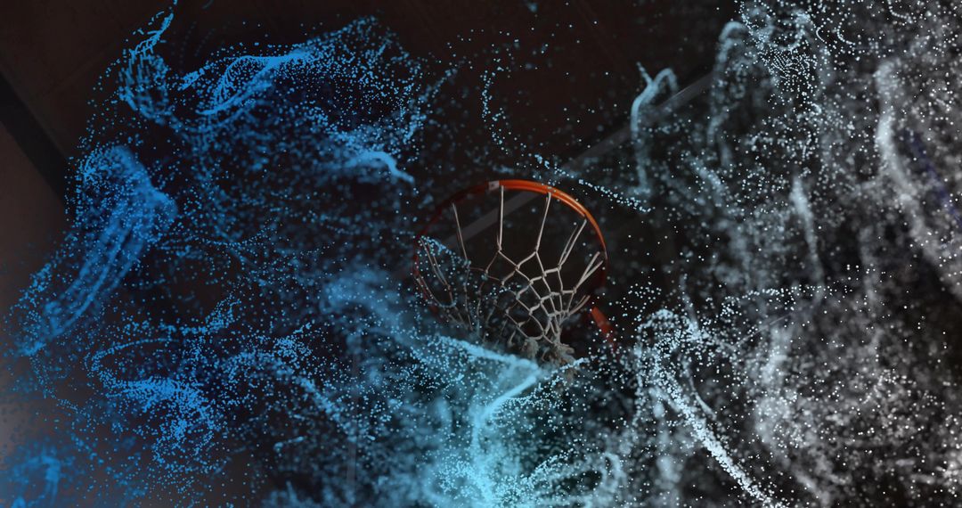 Futuristic Basketball Hoop with Digital Swirling Particles