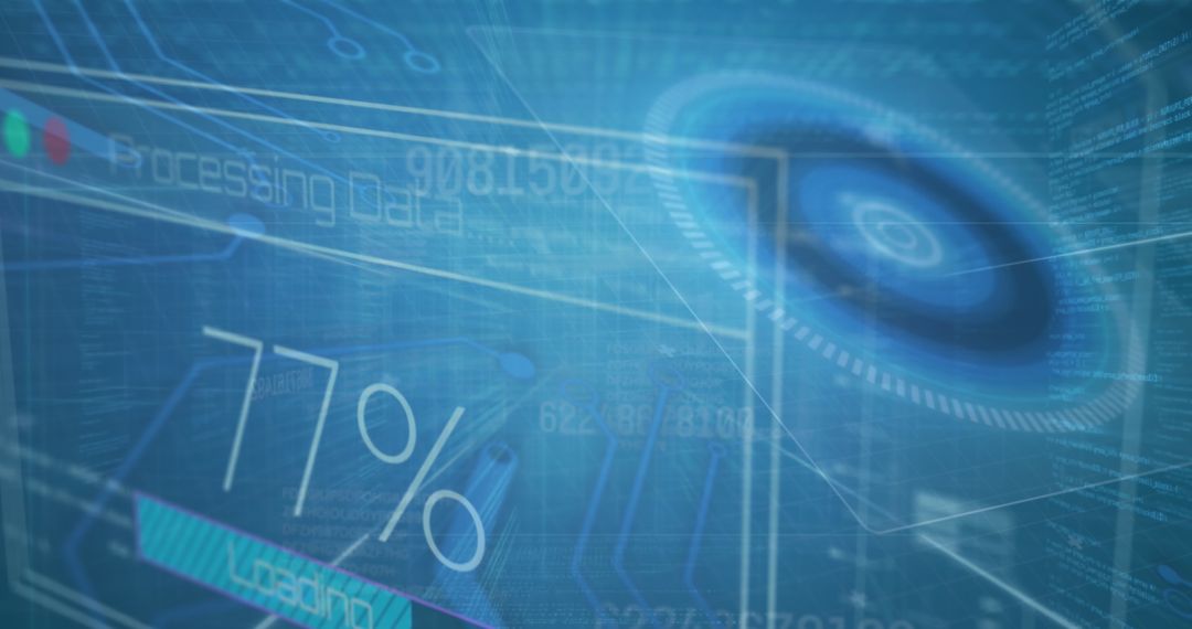 Futuristic Data Interface with Rotating Dial and Progress Bar