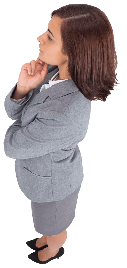 Transparent Businesswoman Strategically Thinking in Profile View