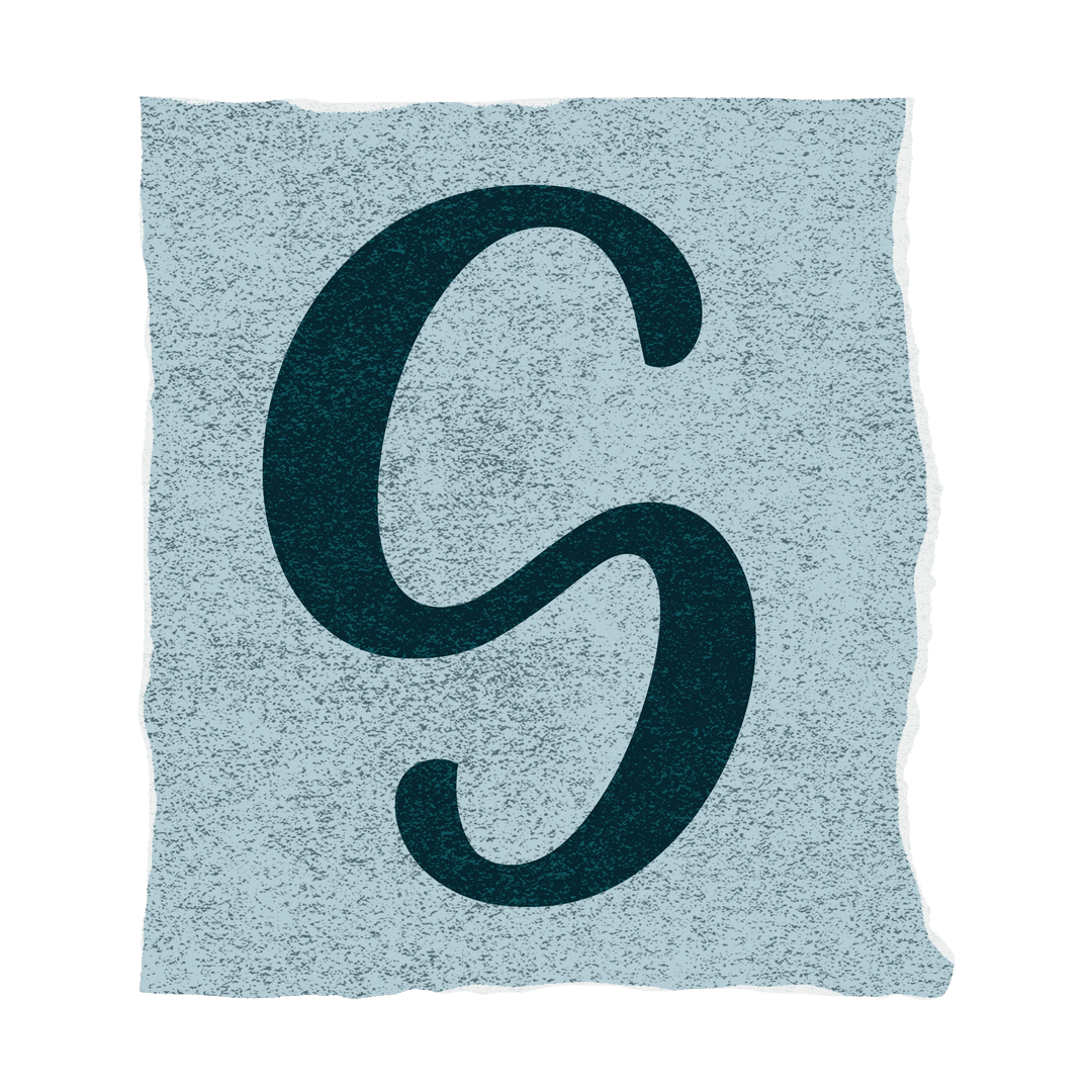 Dark Teal Letter 'S' on Textured Torn Paper, Transparent Background