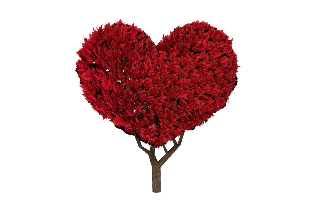 Heart Shaped Tree on Transparent Background for Love Theme