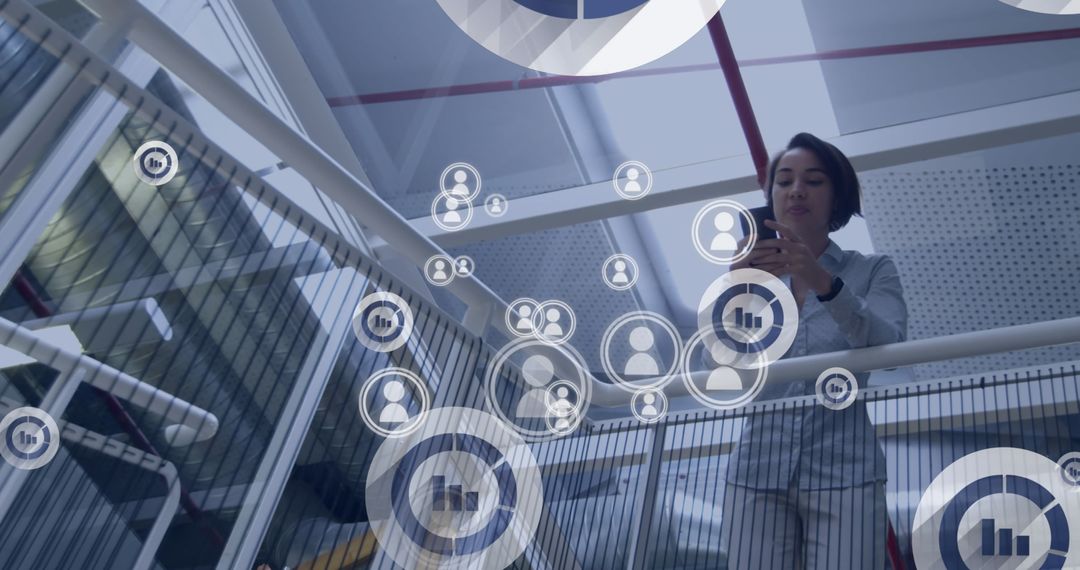 Woman Using Smartphone with Social Media Digital Interface