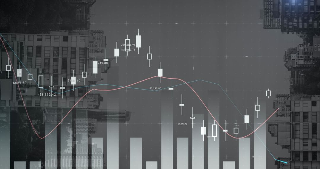 Abstract Financial Graph on Cityscape Background