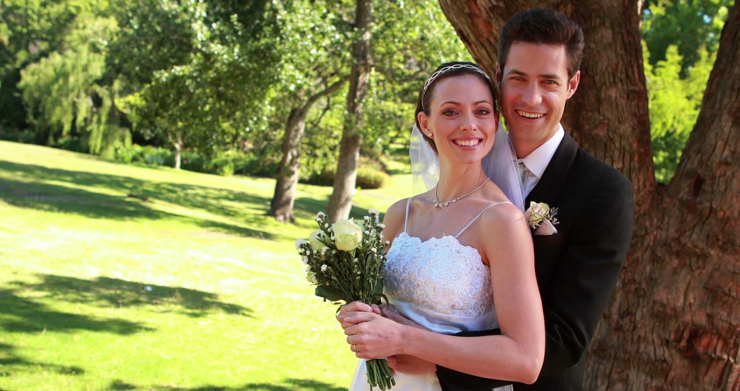 Smiling Bride and Groom in Outdoor Wedding - Free Images, Stock Photos and Pictures on Pikwizard.com