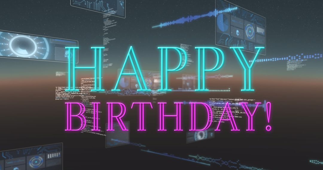Futuristic Birthday Greeting with Digital Interface
