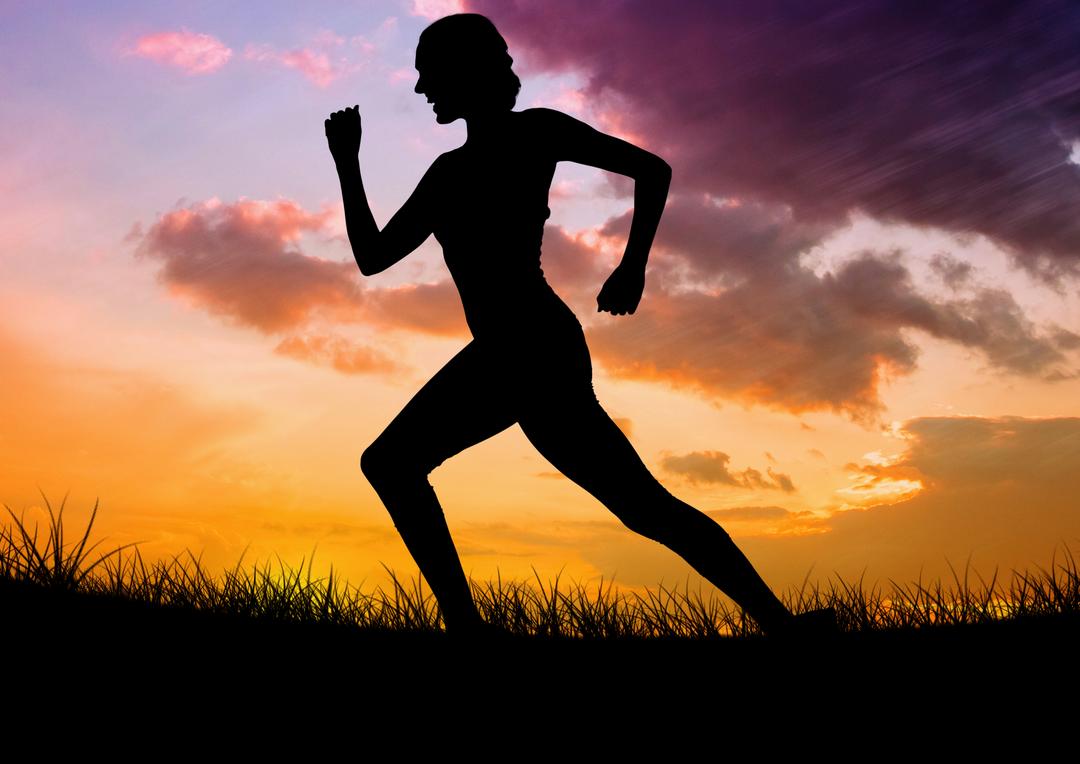 Silhouette of female athlete running on grass - Free Images, Stock Photos and Pictures on Pikwizard.com