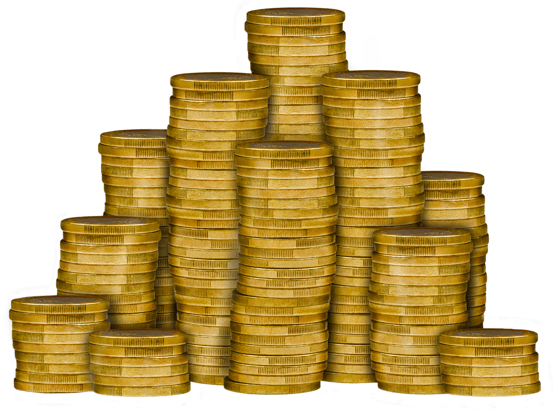 Golden Coin Stacks on Transparent Background Illustration