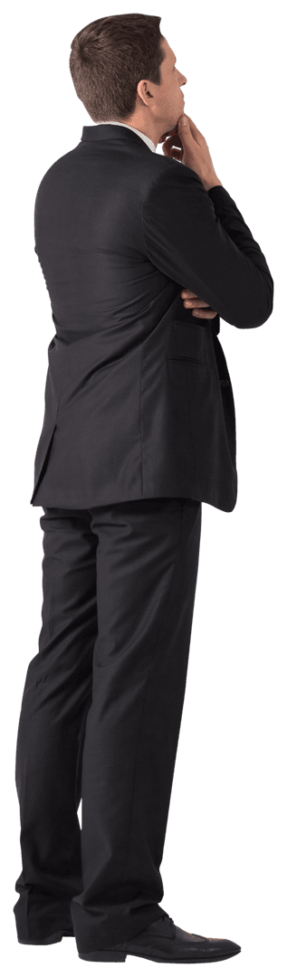 Caucasian Businessman Pondering In Business Attire On Transparent Background