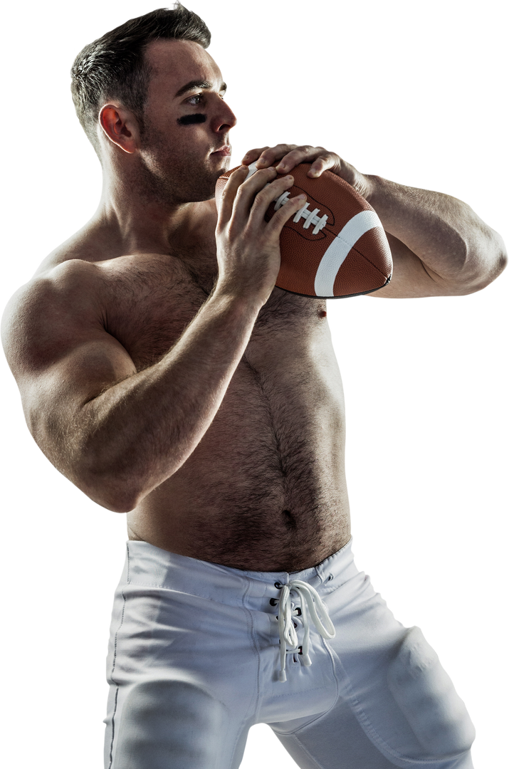 Athletic Shirtless American Football Player Holding Ball on Transparent Background - Download Free Stock Images Pikwizard.com