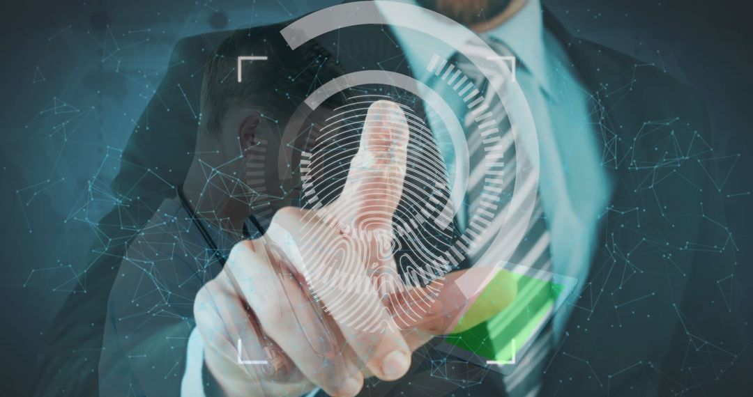 Businessman Touching Virtual Fingerprint Interface