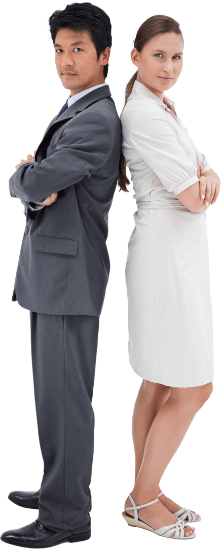 Confident Business People Standing Back to Back Isolated on Transparent Background