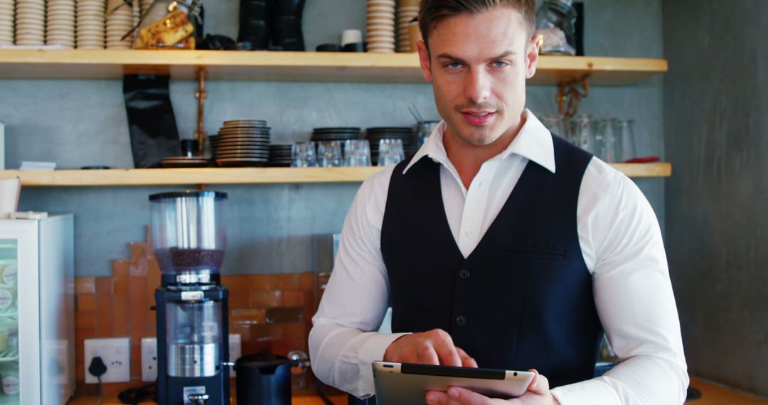 Modern Barista using Digital Tablet in Trendy Cafe - Free Images, Stock Photos and Pictures on Pikwizard.com