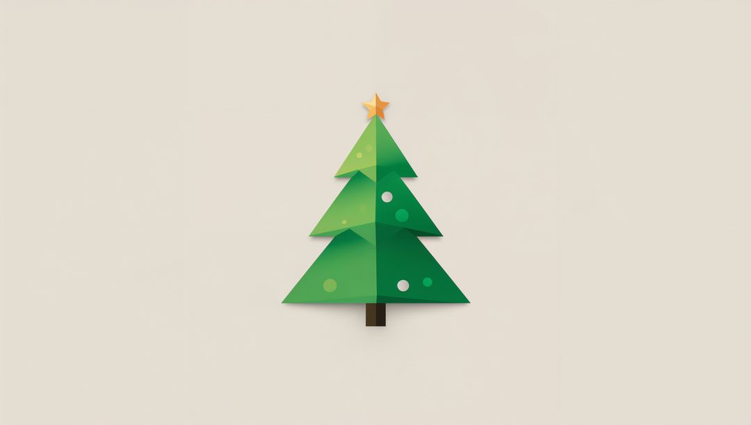 Minimalist Papercut Christmas Tree Featuring Star and Geometric Triangles on Beige Holiday Backdrop