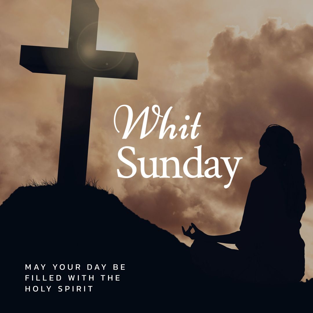 Silhouette of Woman Praying Beside Cross on Whit Sunday