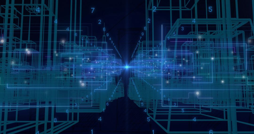 Futuristic Digital Network with Glowing Lines and Numbers