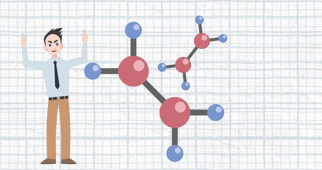 Digital Illustration of Man Explaining Chemical Structure Concepts