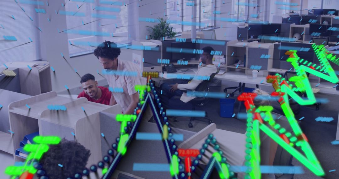 Team Discussion with Digital Graphs in Modern Office Environment