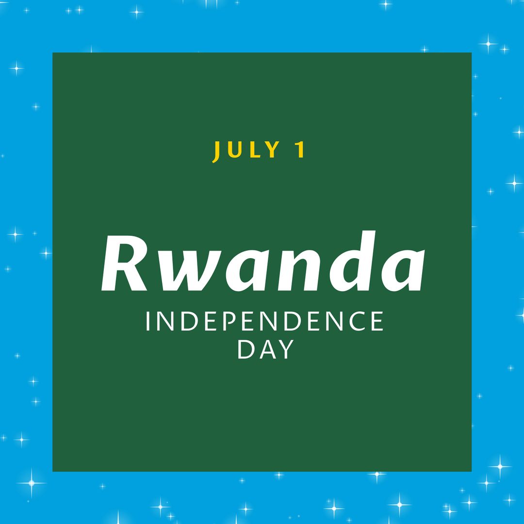 Rwanda Independence Day Concept with Text on Blue Background