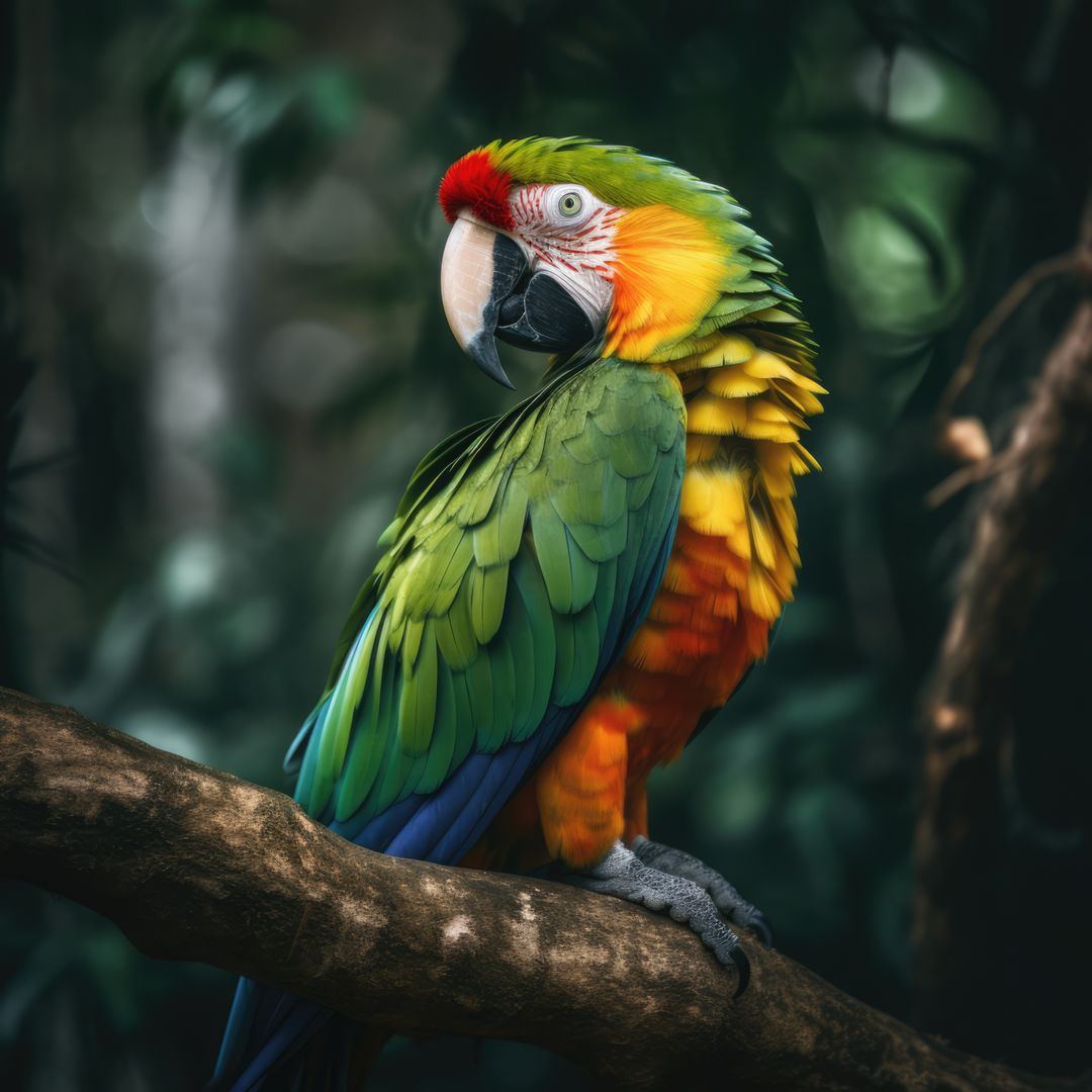 Vibrant Macaw Perched on Tree Branch in Tropical Forest - Free Images, Stock Photos and Pictures on Pikwizard.com