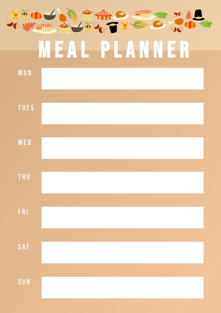 Weekly Meal Planner Template with Food Icons - Download Free Stock Templates Pikwizard.com