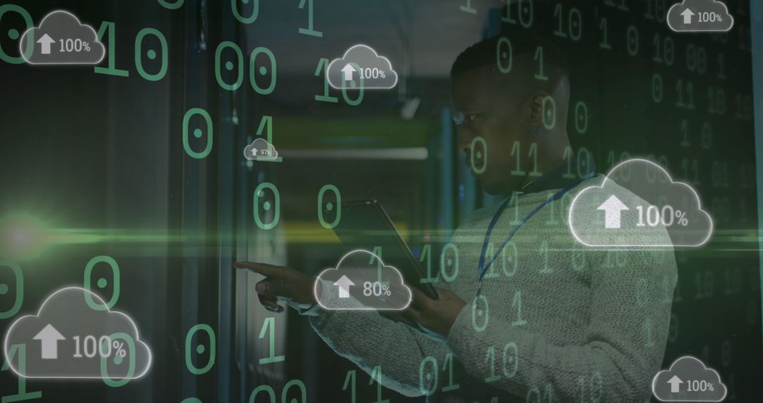 Technology Specialist Managing Cloud Data in Server Room