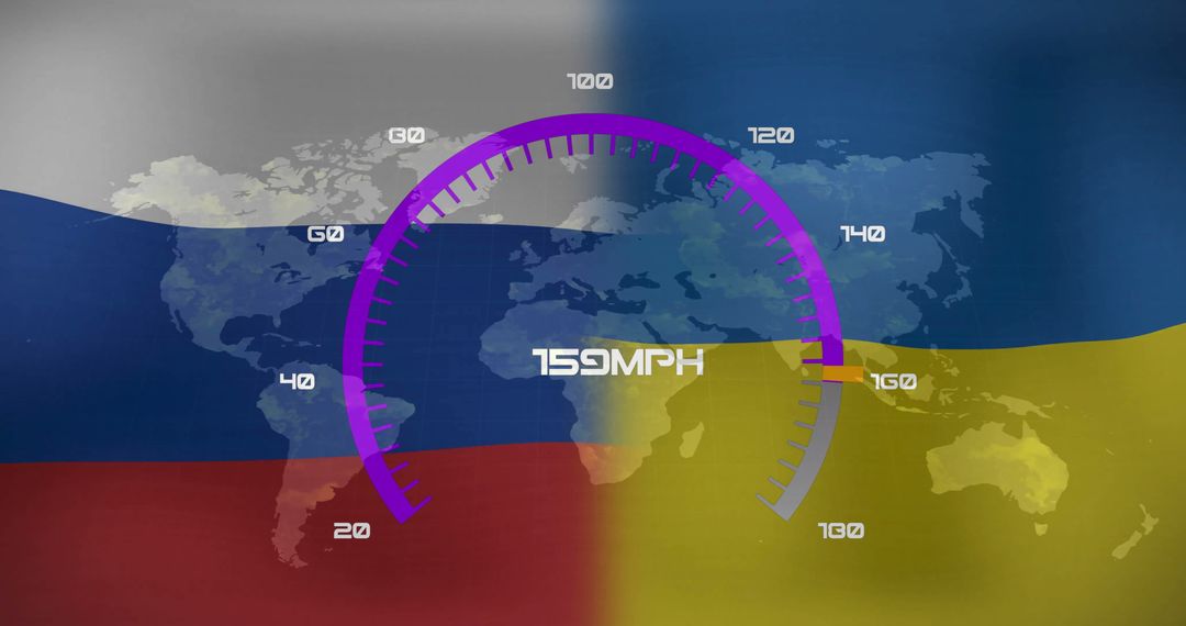 Speedometer Overlay World Map with Nation Flags Divided Down Center