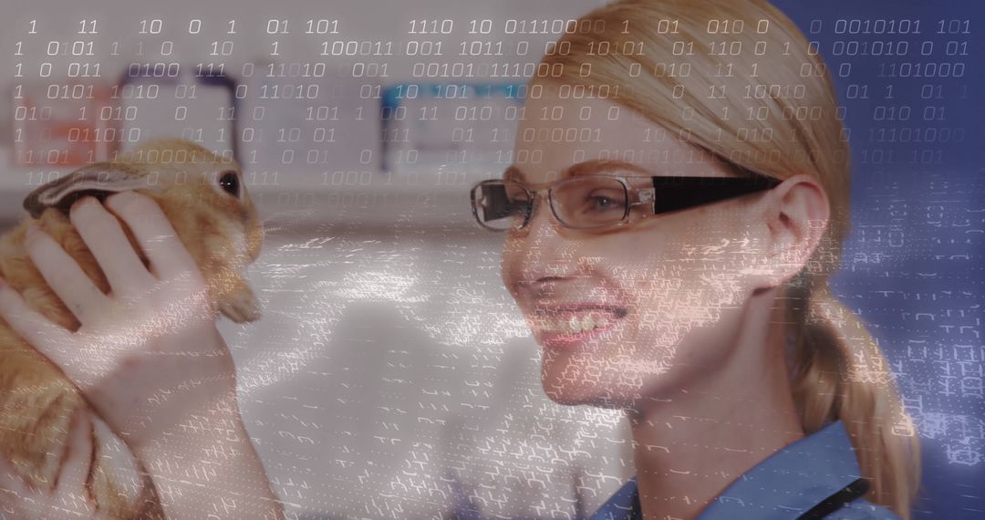Veterinarian Caring for Rabbit with Digital Overlay Concept