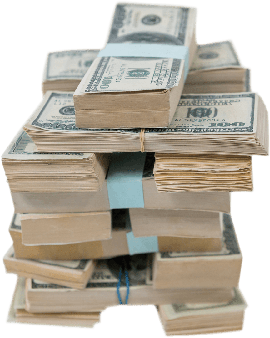 Transparent Stack of US Dollar Bills in Bundles