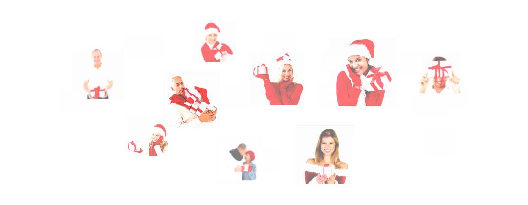 Caucasian People with Santa Hats on Transparent Background for Christmas