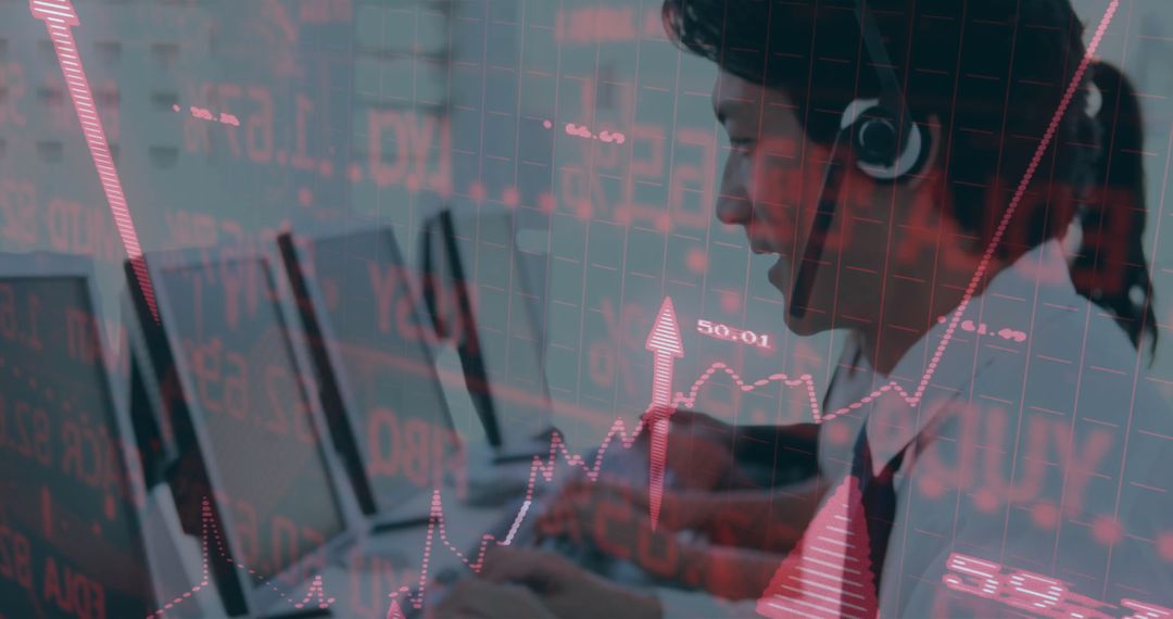 Financial Analyst Monitoring Market Data with Virtual Interface