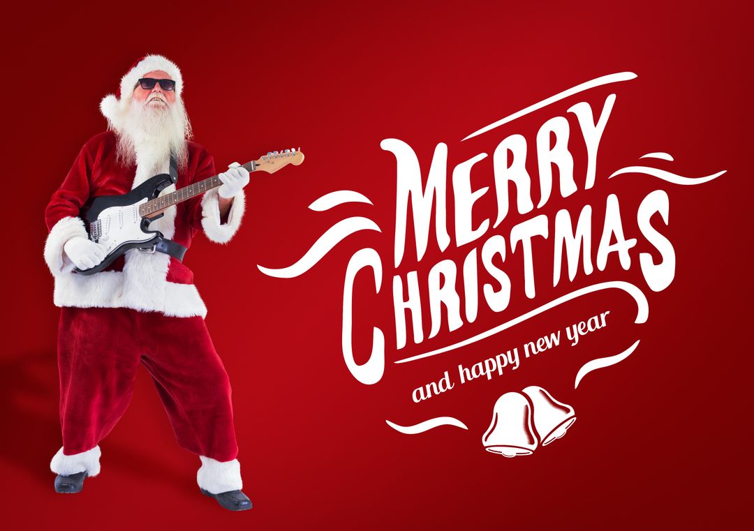 Santa Claus Playing Electric Guitar with Christmas Greetings