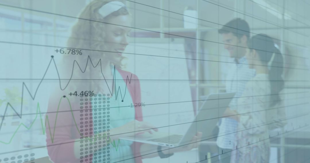 Business Team Analyzing Financial Trends with Growth Chart Overlay