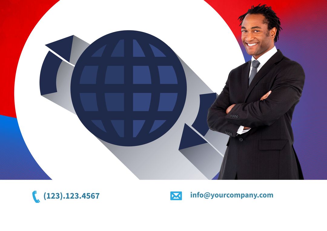 Confident Businessman with Global Graphics for Consulting Firms